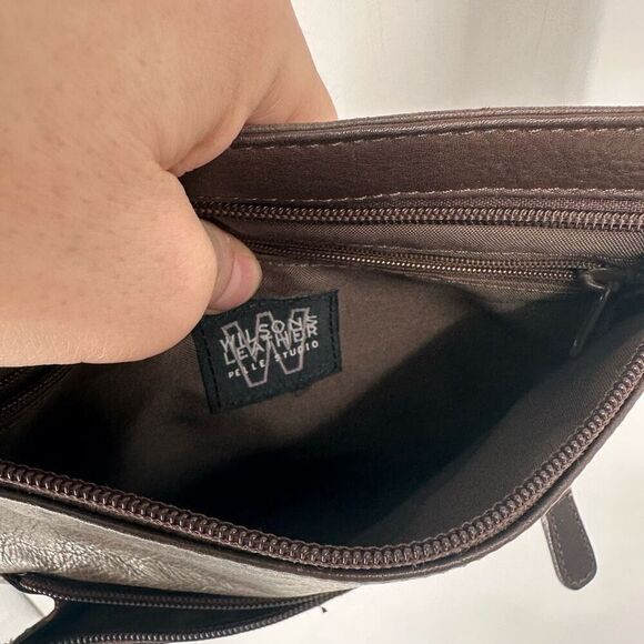 Vintage 90s Wilsons Leather Crossbody Bag Brown - Picture 12 of 15